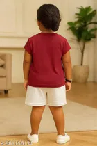 Hosiery Cotton Printed Clothing Set for Kids, Maroon & White 