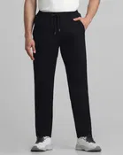 Solid fleece trackpants for men (Black, L)