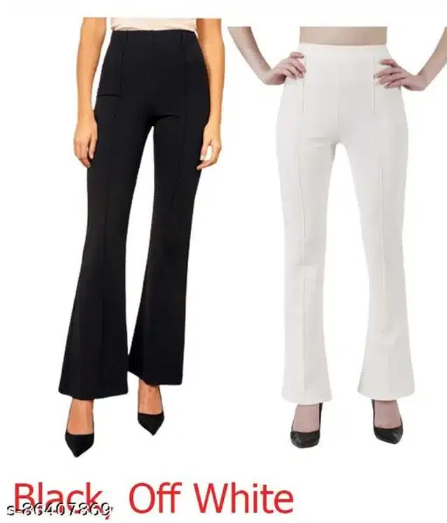 Cotton Linen Trouser for Women (Black & White, 34) (Pack of 2)