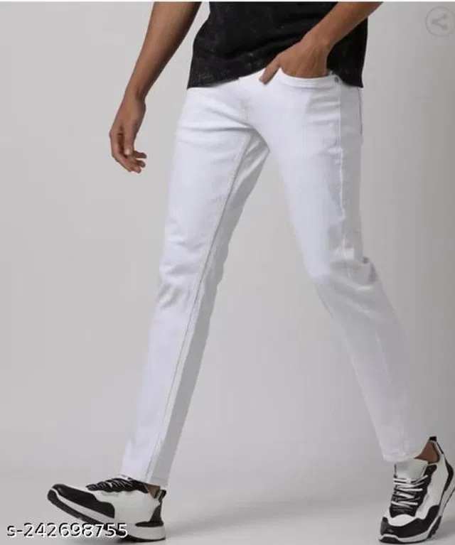 Denim Slim Fit Jeans for Men (White, 34)