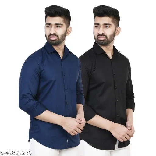 Cotton Blend Solid Shirt for Men, Multicolor, Pack of 2 (L)