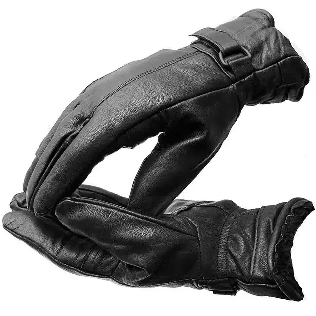 Leather Hand Gloves for Men (Black, Set of 1)