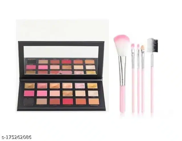 Premium Eyeshadow Palette with 5 Pcs Makeup Brushes (Multicolor, Set of 2)