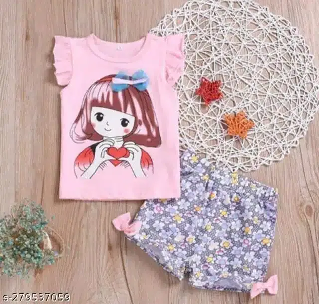 Hosiery Cotton Sleeveless Top & Bottom Clothing Set for Girls (Pink & Lavender, 18-24 Months)