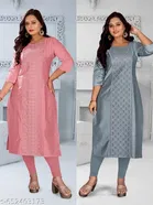 Solid Embroidered Chanderi Cotton Kurti for Women, Pack of 2 