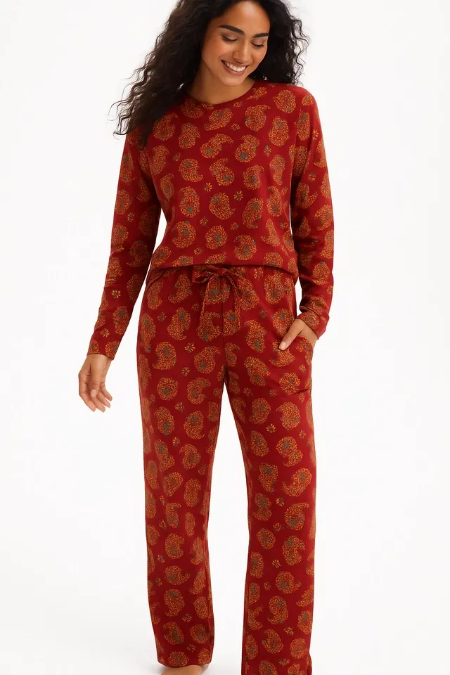 Sarina Straight Fit Pyjama for Women (Red, XL)