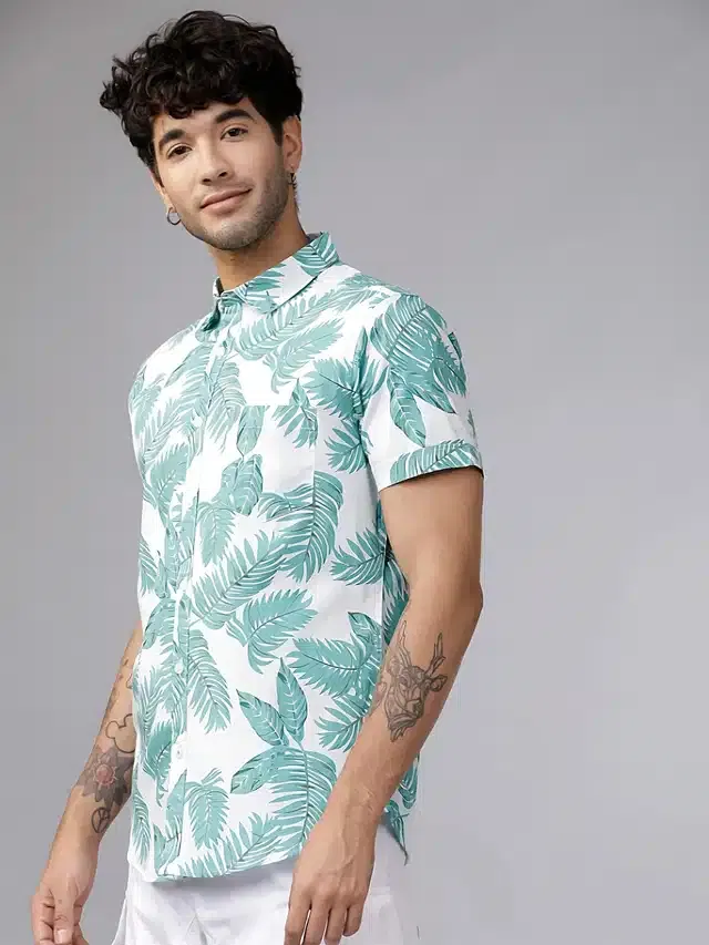 Printed Half Sleeves Shirt for Men (Green, XL)