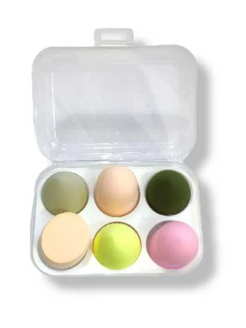 Makeup Blender Sponge Puff with Storage Box (Pack of 6, Multicolor) (SE-1)