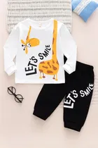 Cotton Blend Printed Clothing Set for Kids, White & Black 