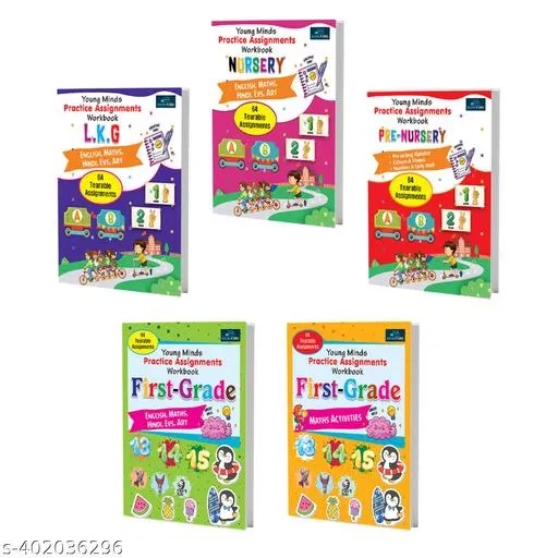 (Set of 5) Kids Book of Practice Assignments – Hindi, English, Maths, EVS & Art | Engaging Activity Workbooks for Ages 2 to 8 Years | Fun Learning, Skill Development & Early Education Bundle