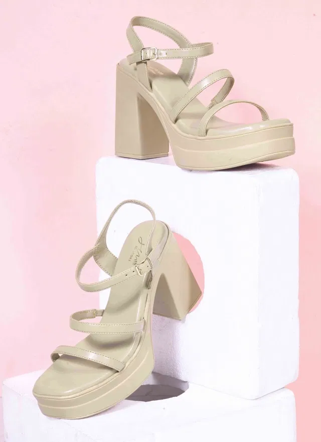 JM Looks Stylish Heels for Women (Beige, 6)