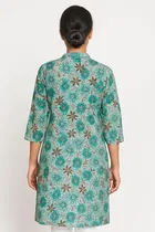 Cotton Blend Printed Kurti for Women, Teal 