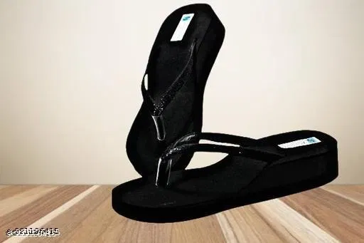 Solid Thong Flip-flops for Women (Black, IND-6)