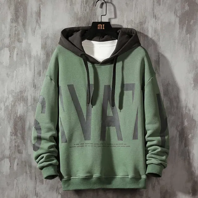 Fleece Printed Hooded Sweatshirt for Men (Olive, XXL)