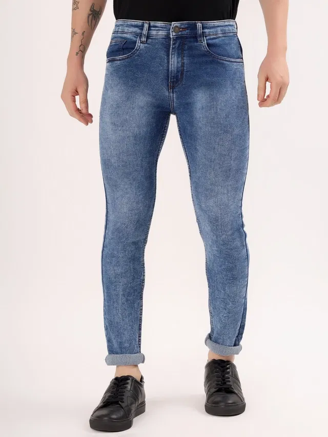 Cotton Blend Slim fit Jeans for Men (Blue, 38)