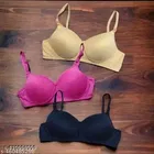 Cotton Blend Solid Bra for Women & Girls, Black, Pack of 3 