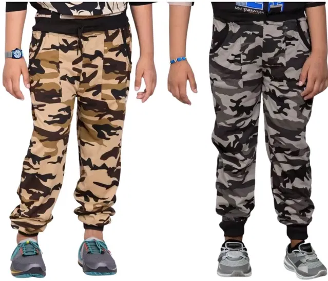 Cotton Blend Regular Fit Trackpants for Boys & Girls (Brown & Grey, 14-15 Years) (Pack of 2)