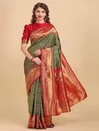 Litchi Silk Zari Woven Saree for Women, Green 