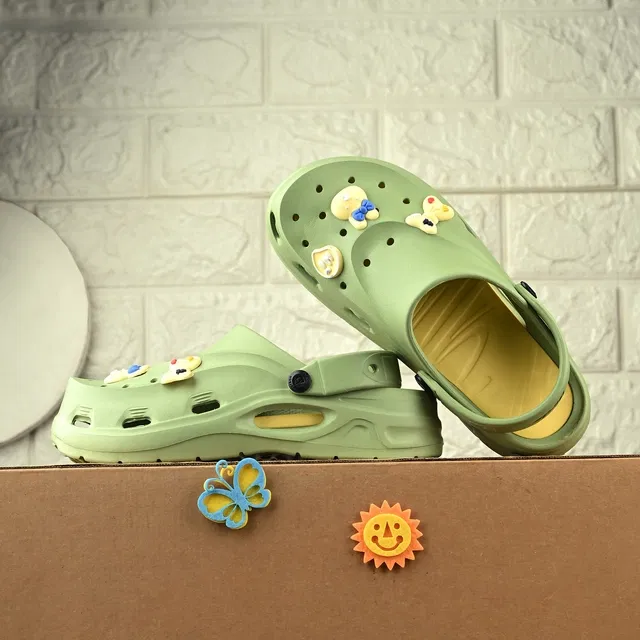 Clogs for Women (Green & Yellow, 6)