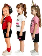 Graphic Print Cotton Blend Clothing Set for Girls 