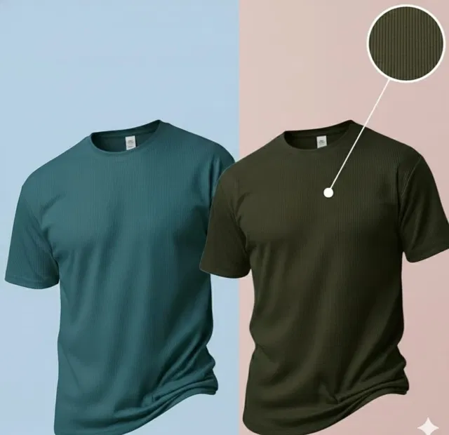 Polyester Round Neck T-shirt for Men, Multicolour, Pack of 2 (L)