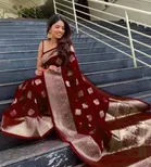 Silk Woven Design Saree for Women, Maroon 