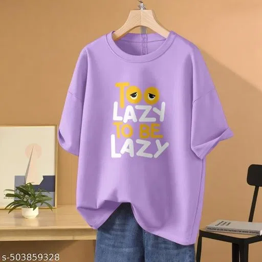 Cotton Blend Printed T-Shirt for Women, Lavender (XL)