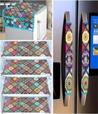 Knit Printed Fridge 4 Pcs Mat with 2 Pcs Handle & Top Cover 