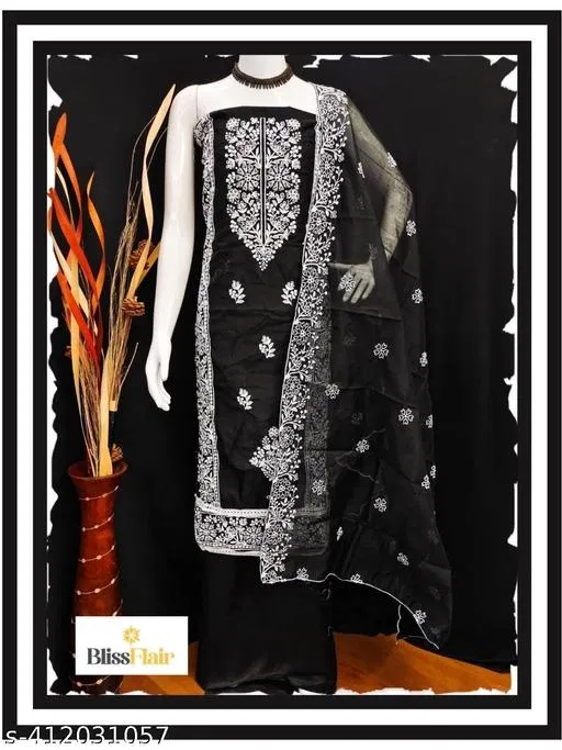 Modal Embroidered Pakistani Suits for Women (Black, Un Stitched)
