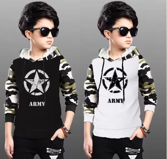 Cotton Blend Hood Neck Sweatshirts for Boys (Multicolor, 9-10 Years) (Pack of 2)