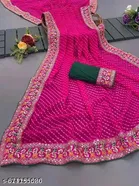 Georgette Solid Saree For Women, Pink