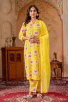 Rayon Printed Kurta with Pant & Dupatta for Women 