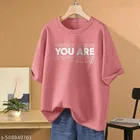 Cotton Blend Printed T-shirt for Women, Peach 