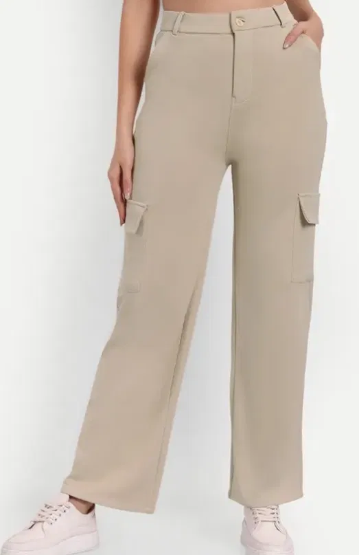 Knitted Poly twill Cargo Trouser / Pant for Women (Beige, XXL)