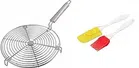 Stainless Steel Round Jali with Silicone Oil Brush & Spatula (Silver, Combo of 3)
