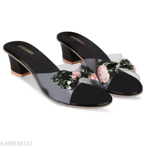 Shipee Women Heel Flower (Black, 7)