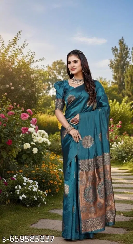 Banarasi Silk Party Saree for Women (Multicolor, Free Size)