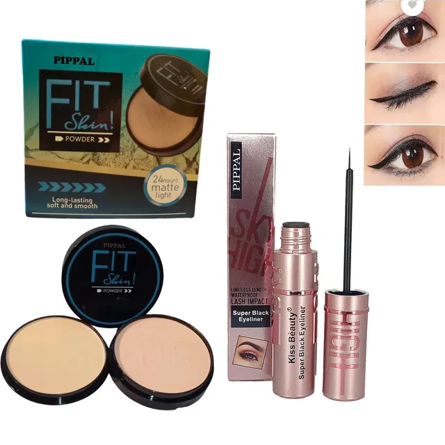 Pippal Fit Skin Powder Compact (20 g) with Sky High Eyeliner (6 ml) (Set of 2)