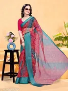 Linen Zari Checks Bandhani Printed Organza Saree for Women 