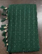 Georgette Solid Saree for Women, Bottle Green 