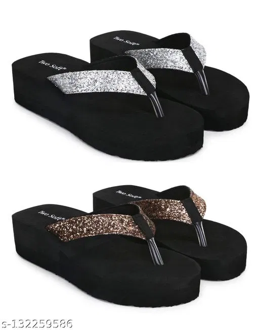 EVA Flip-flops for Women (Black, 6) Pack of 2