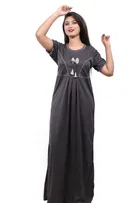 Satin Solid Nightdress for Women (Black, XL)