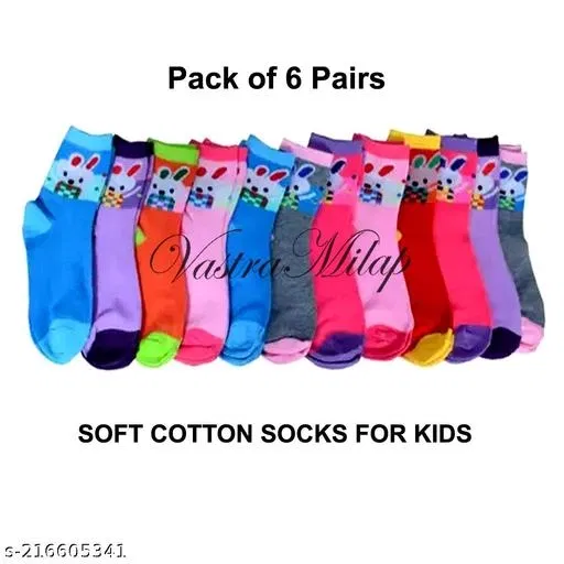Cotton Socks for Kids (Multicolor, 10-11 Years) (Set of 6)