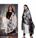 Net Self Design Dupatta for Women, Black 