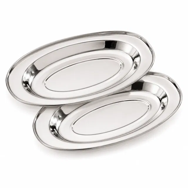 SimpleHome Steel Serving Plate Combo Set of 2