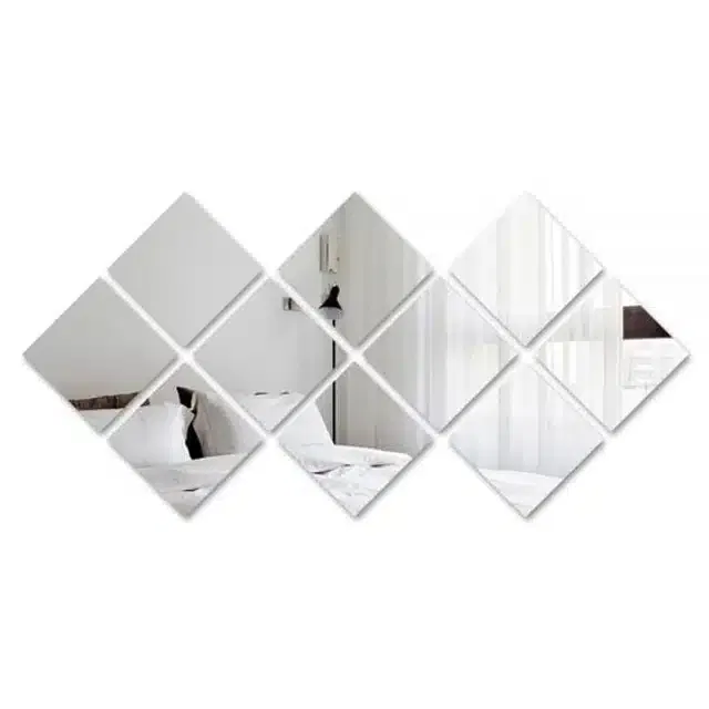 Acrylic Square Shaped Wall Mirror Stickers (Silver, Pack of 10)