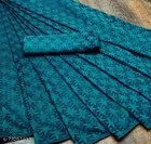 Net Solid Saree for Women, Teal 