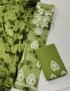 Cotton Tie-Dye Lucknowi Work Unstitched Suit Fabric with Dupatta for Women 