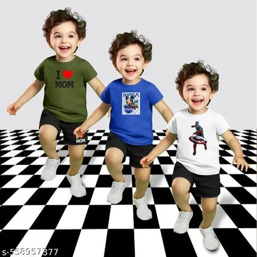 Cotton Blend Printed Clothing Set for Boys, Multicolour, Pack Of 3 (3-4 Years)