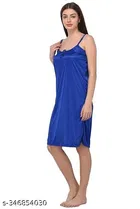 Satin Solid Nightdress for Women, Blue & Purple, Pack of 2 